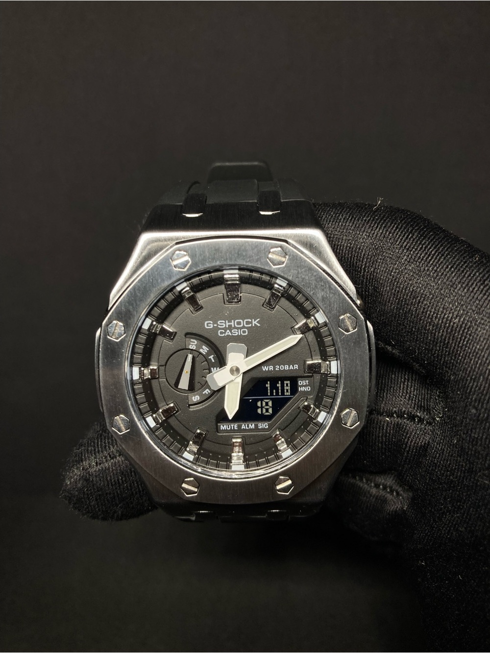 Custom G Shock Silver and Black GMA 2100 Model